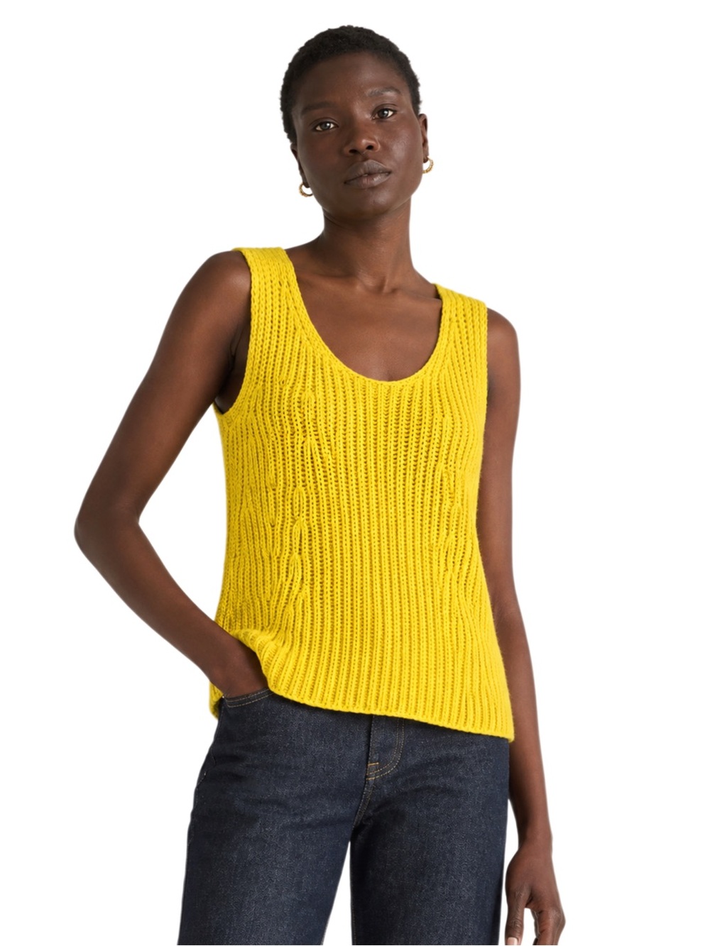 Vince Ribbes Knit Sweater Vest Tank Top — Yellow — Size S